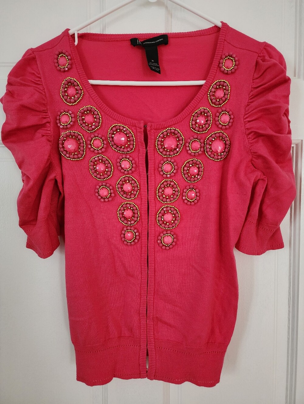 INC International Concepts Pink Embellished Short-Sleeve Cardigan